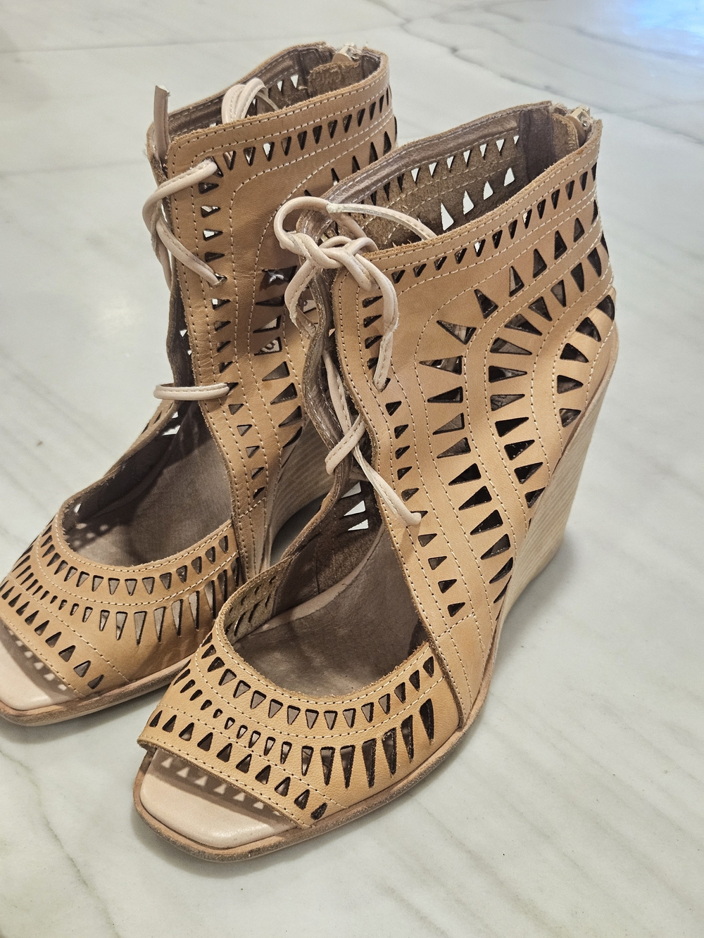 Jeffrey Campbell Rodillo Boho Geometric Laser Cut Wedge Sandal Bootie 8